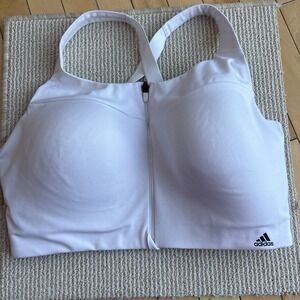 ADIDAS Women's Ultimate Front-Zip Running Bra White SIZE: PLUS 40F